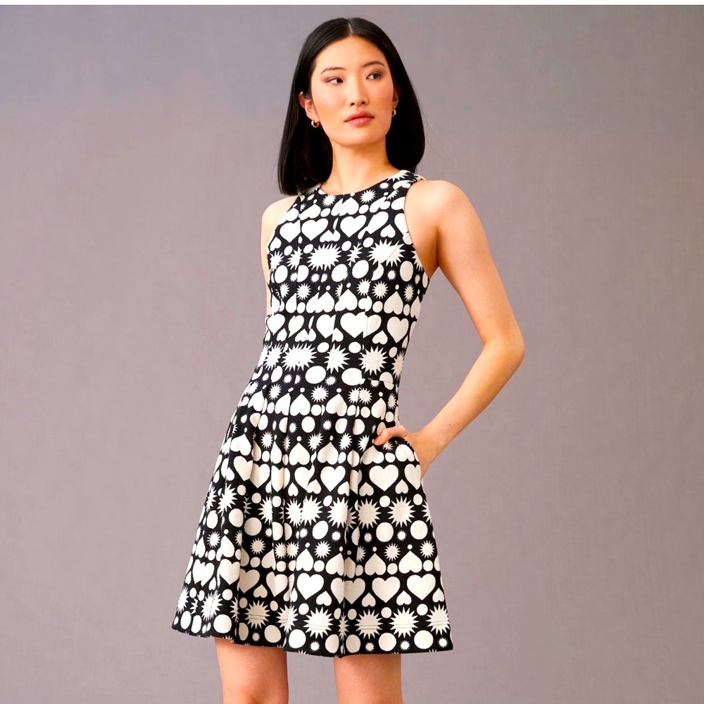 NWT Anthropologie pretty black/white dress heartoutline GorgeousFlirtyFun